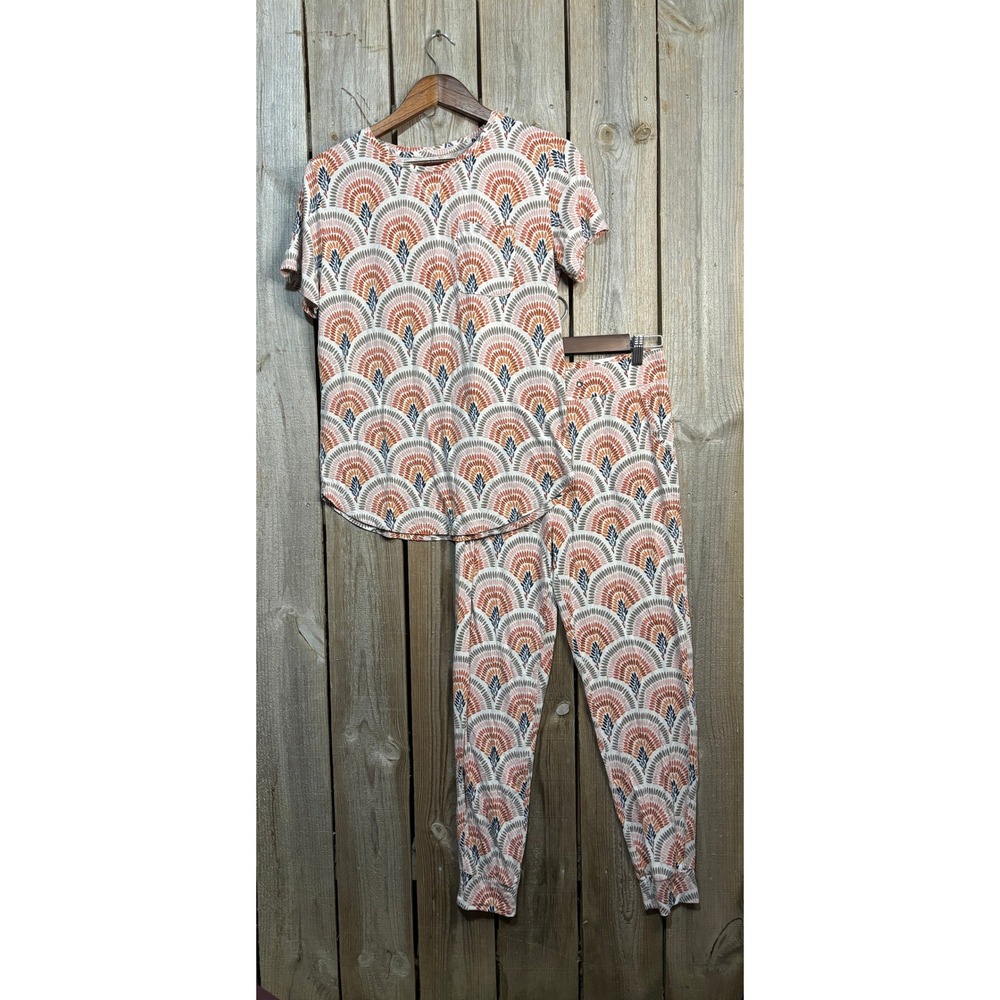 Lates by Kate Womens Pajama Set Medium Multicolor Fan Print Modal Jogger 2 Piece